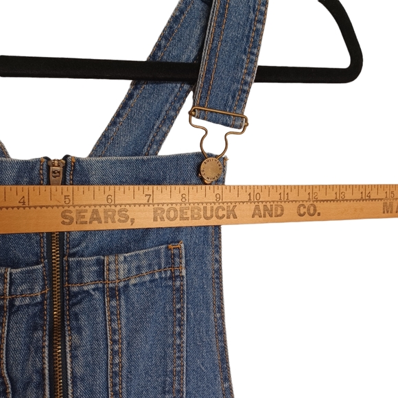 BULLHEAD Zipper Front Sleeveless Cuff Hem Denim Jean Blue Overalls Small - Picture 7 of 8
